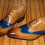 Wing Tip Two Tone Blue Brown Genuine Leather Brogue Toe Lace Up Handmade Spectator Shoes-1