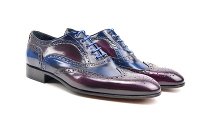 Blue Burgundy Cont Wing Tip Genuine Leather Full Brogue Handmade Lace Up Leather Spectator Shoes