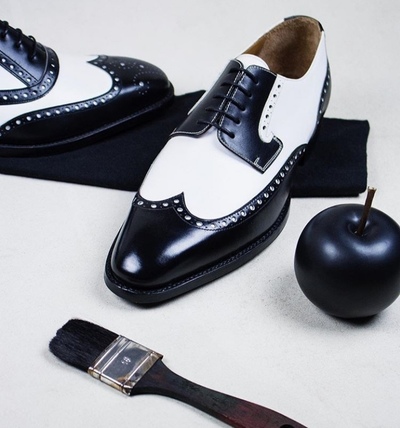 Handmade Men's Black White Color Leather shoes, Men's Wing Tip Designer Shoes