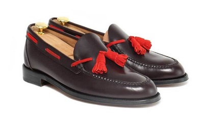 Handmade Tassel Loafer Leather Crimson Red Shoes Groom wedding Shoes For Men