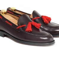 Handmade Tassel Loafer Leather Crimson Red Shoes Groom wedding Shoes For Men - Thumbnail 4