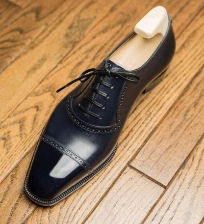 Decent Blackish Oxfords Cap Toe Handmade Leather Lace Up Office Shoes