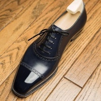 Decent Blackish Oxfords Cap Toe Handmade Leather Lace Up Office Shoes - Thumbnail 1