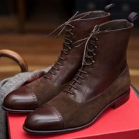 Handmade Brown Leather Suede Cap Toe Ankle Dress Boot,Men's Casual Wear Boot - Thumbnail 1