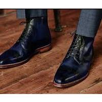Handmade Two Tone Blue Leather Lace Up Party Wear Boot,Dress Men Boot - Thumbnail 1