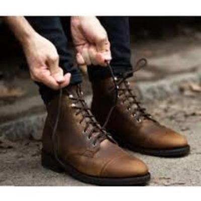 Handmade vintage cap toe ankle leather lace up dress  boot for men's - Thumbnail 3