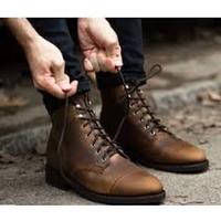 Handmade Vintage Cap Toe Ankle Leather Lace Up Dress  Boot For Men's - Thumbnail 1