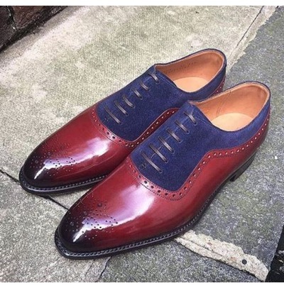 Handmade Mens Two Tone Formal Shoes, Brogue Oxford Leather Dress Shoes