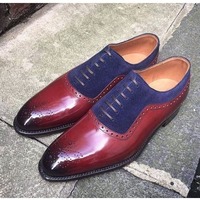 Handmade Mens Two Tone Formal Shoes, Brogue Oxford Leather Dress Shoes - Thumbnail 4