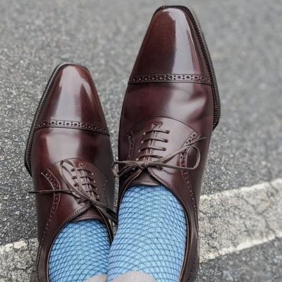 Oxfords dark brown handmade cap toe leather lace up christmas sale men's shoes 