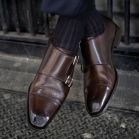Handmade Classic Chocolate Brown Cap Toe Double Monk Strap Genuine Leather Office Shoes - Thumbnail 1