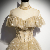 Gold tulle sequins long ball gown dress formal dress - Thumbnail 3
