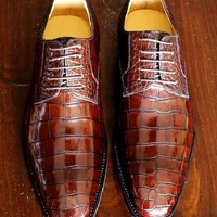 Handmade Brown Alligator Texture Leather Shoes with lace up closure, Men Dress Shoes - Thumbnail 4