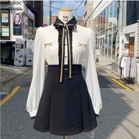 Chic Cute Black and White Bow Tie Blouse - Thumbnail 3