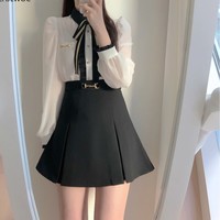 Chic Cute Black and White Bow Tie Blouse - Thumbnail 6