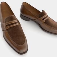 Classic Hand Stitch Chocolate Brown Leather Suede Loafers Hot Christmas Sale Shoes - Thumbnail 1