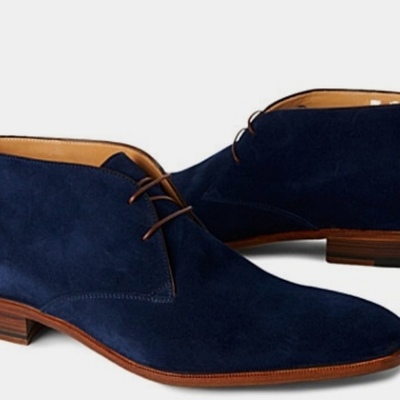 Best navy blue handmade chukka rangers suede lace up boot