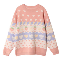 Sweet Strawberry Heart Pullover Knit Sweater - Thumbnail 4