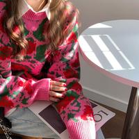 Rose Flowers Pullover Knit Sweater - Thumbnail 3