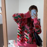 Rose Flowers Pullover Knit Sweater - Thumbnail 4