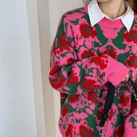 Rose Flowers Pullover Knit Sweater - Thumbnail 5