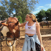 Sexy White Butterfly Embroidery Crop Top Camisole Tank Sleeveless T-shirt Tee Shirt E-Girl Kawaii Korean Japanese Harajuku Retro Streetwear Fashion - Thumbnail 4