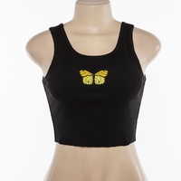 Sexy White Butterfly Embroidery Crop Top Camisole Tank Sleeveless T-shirt Tee Shirt E-Girl Kawaii Korean Japanese Harajuku Retro Streetwear Fashion - Thumbnail 7
