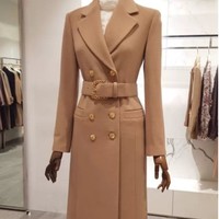 Elegant Double Breasted Winter Woolen Coat - Thumbnail 4
