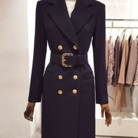 Elegant Double Breasted Winter Woolen Coat - Thumbnail 6