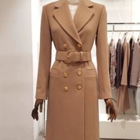 Elegant Double Breasted Winter Woolen Coat - Thumbnail 3