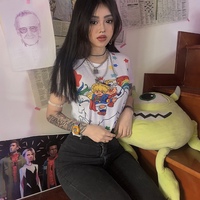 Cute Sexy White Unicorn Rainbow Cartoon Crop Top T-shirt Tee Short Sleeve Shirt E-Girl Kawaii Korean Japanese Harajuku Retro Streetwear - Thumbnail 6