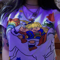 Cute Sexy White Unicorn Rainbow Cartoon Crop Top T-shirt Tee Short Sleeve Shirt E-Girl Kawaii Korean Japanese Harajuku Retro Streetwear - Thumbnail 8