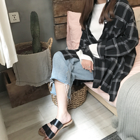 Cute Casual Plaid Flannel Loose Oversized Long Sleeve Shirt Top Boyfriend Baggy  E-Girl Kawaii Korean Japanese Harajuku Retro Streetwear - Thumbnail 4