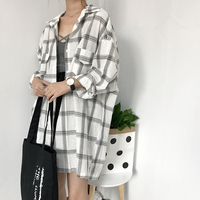 Cute Casual Plaid Flannel Loose Oversized Long Sleeve Shirt Top Boyfriend Baggy  E-Girl Kawaii Korean Japanese Harajuku Retro Streetwear - Thumbnail 9