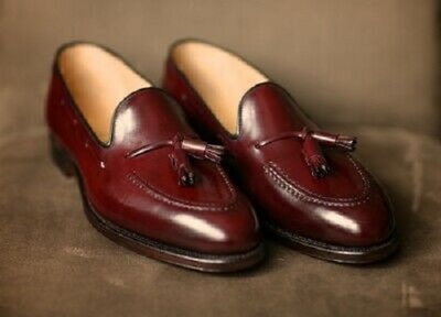 Luxury Maroon Loafer Tassels Slips On Christmas Hot Sale Leather Shoes