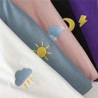 Cute Casual Cartoon Moon Sun Star Cloud Embroidery Loose T-shirt Short Sleeve Tee Shirt Top E-Girl Kawaii Korean Japanese Harajuku Retro Streetwear - Thumbnail 6