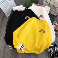 Cute Rainbow Embroidery Fleece Hoodie Sweater Sweatshirt Pullover 90s Oversized Long Sleeve E-Girl Kawaii Korean Japanese Harajuku Retro Streetwear - Thumbnail 4