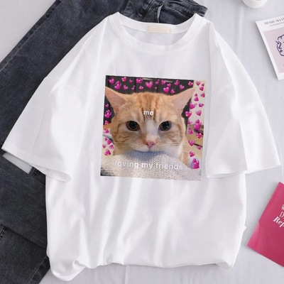 Cute cat kitten animal love cartoon print graphic short sleeve tee shirt top t-shirt e-girl kawaii korean japanese harajuku retro streetwear