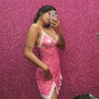 Cute Pink Cherry Lace Up Bodycon Mini Dress Fashion Party Print E-Girl Kawaii Korean Japanese Harajuku Retro Streetwear - Thumbnail 2