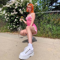 Cute Pink Cherry Lace Up Bodycon Mini Dress Fashion Party Print E-Girl Kawaii Korean Japanese Harajuku Retro Streetwear - Thumbnail 4