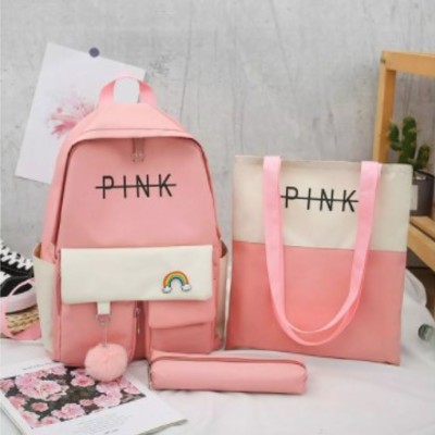 Kawaii preppy style canvas rainbow backpack school bag