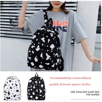 Cow Milk Print Canvas Backpack - Thumbnail 3