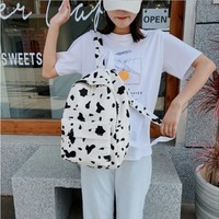 Cow Milk Print Canvas Backpack - Thumbnail 6