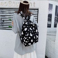 Cow Milk Print Canvas Backpack - Thumbnail 2