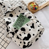 Cow Milk Print Canvas Backpack - Thumbnail 7