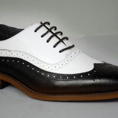Classic oxfords black white contrast wingtip brogue lace up wedding shoes - Thumbnail 5