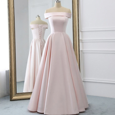 Pink satin long prom dress simple evening dress - Thumbnail 3