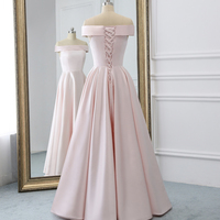 Pink satin long prom dress simple evening dress - Thumbnail 2