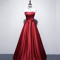 Simple satin long prom dress A line evening dress - Thumbnail 1