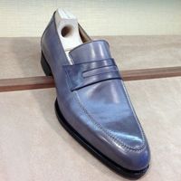 Classic Decent Handmade Men's Grey Loafer Office Wear In Genuine Leather Shoes - Thumbnail 1